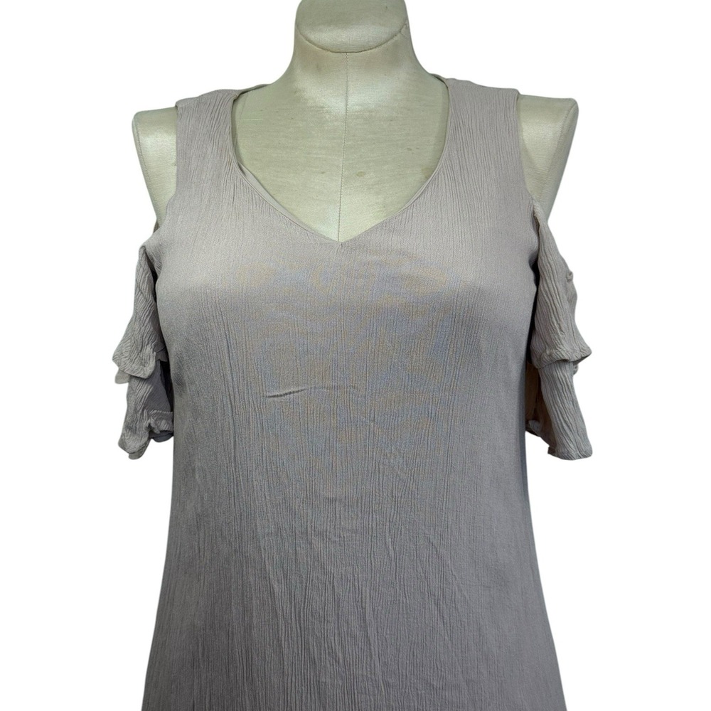 Women's 8 Luxology Beige Crinkled Cold Shoulder‎ Dress Preowned